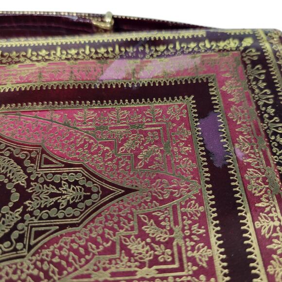 Vintage Embossed Leather Slim Bag Red Gold Gilding Italian Handbag Handle Small - Picture 16 of 16